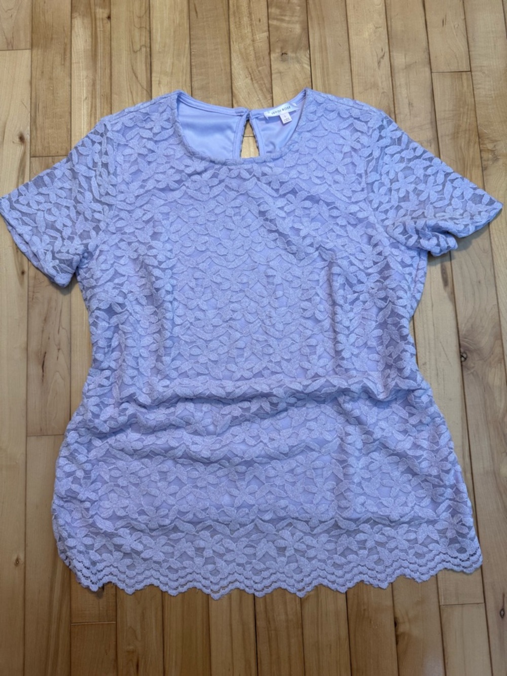 Teddy Rose Light Purple Lace Short-Sleeve Top - Large